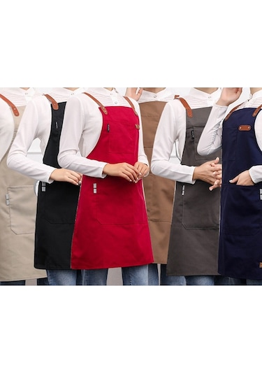 Siyah Berber Ayarlanabilir Deri Pişirme Mutfak Önlüğü Kadın Erkek Şef Garson Cafe Shop Barbekü Kuaför Önlükleri Önlük Önlük