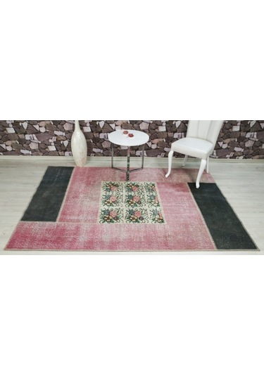 Patchwork El Dokuma Antik Anadolu Halısı Flower Window Pudra