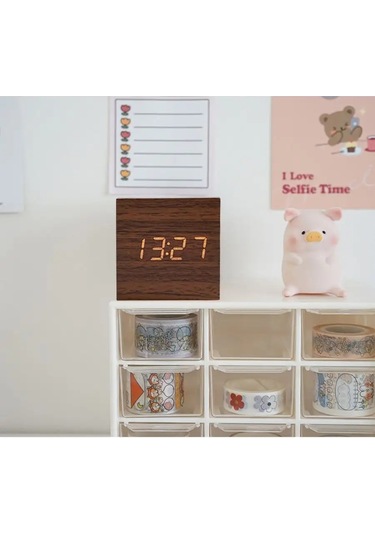 Vıdges Elektronik Küp Masa Saati 168712433 Koyu Kahverengi