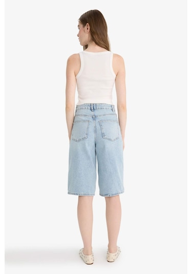 Defacto Yüksek Bel Jean Bermuda Şort E9040ax25aunm85 Indigo