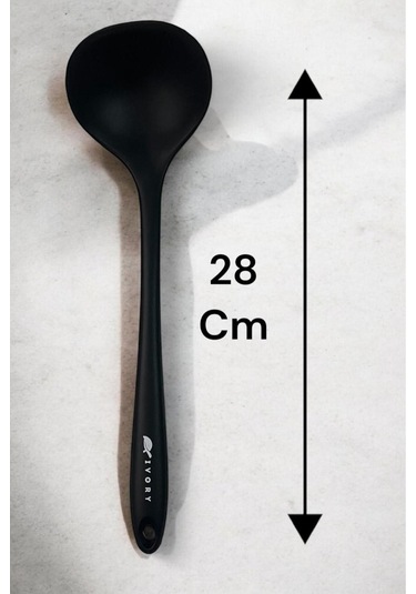 Siyah Ivory Silikon Büyük Boy Kepçe -kevgir -spatula Set Siyah