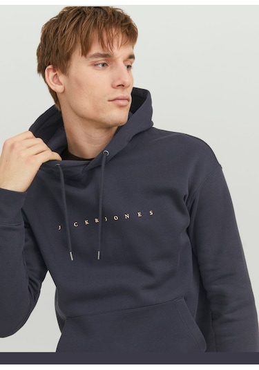 Jack & Jones Kabartma Baskılı Kapüşonlu Sweatshirt - Star 12233972 Dark Navy Lacivert