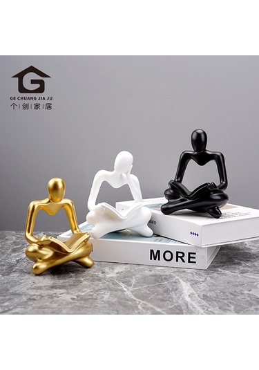 Teltree Modern Avrupa Tarzı Lüks Beyaz Okuma Figürlü Dekoratif Kütüphane Heykeli - Şık Salon Aksesuarı Diğer