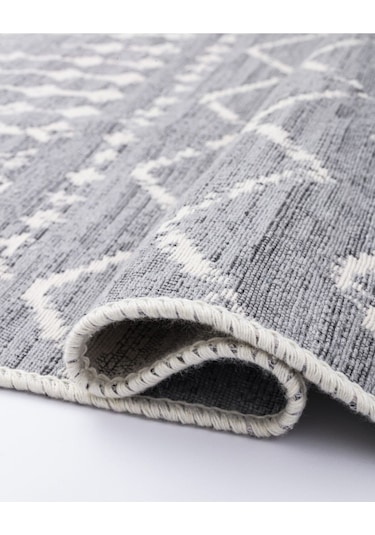 Bohem Serisi Çift Taraflı Dokuma Pamuklu Kilim Gri - Beyaz