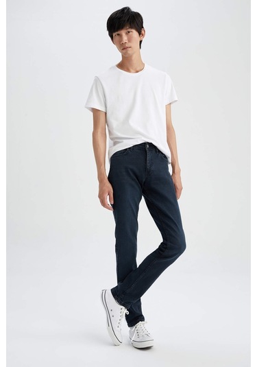 Defacto Pedro Slim Fit Dar Kalıp Normal Bel Dar Paça Jean Pantolon R8791AZ22AUIN196 İndigo