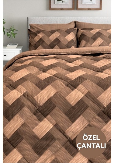 Lux Uyku Seti-tek Kişilik-lastikli Çarşaflı 2yastık Kılıflı-özel Çantada Cross Sütlü Kahve