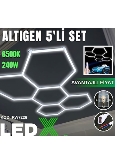 Ledx 240w Altıgen Linner Armatür 6500 K Beyaz Işık Beyaz