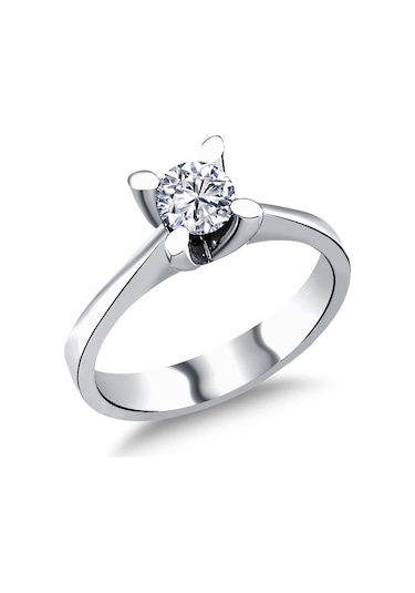 0.5 Karat Pırlanta Model Gümüş Tektaş Yüzük Wsr115
