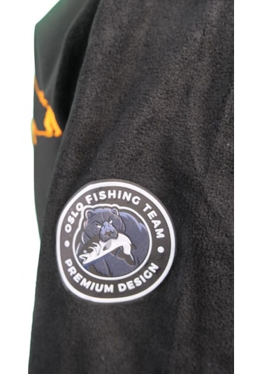 Oslo Fisherman Balık Sevdası Nakışlı Fermuarlı Polar Siyah