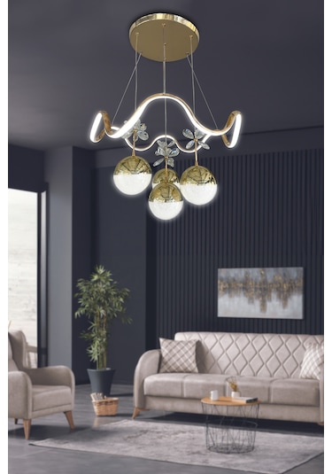 Zikzak 4 Toplu Modern Sarkıt Led Avize - - Kumandasız / Krom Krom