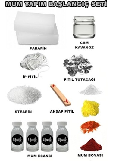 Mum Yapım Seti,1Kg Mum Parafini,Esans,Boya,Fitil,Çıtçıt,Kavanoz