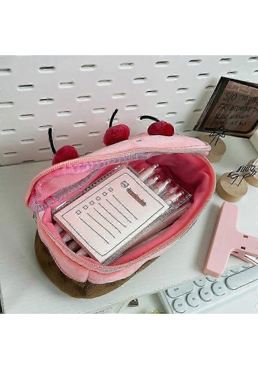 Sevimli Kiraz Kek Kalem Kutusu Büyük Kapasiteli Kalem Tutucu Peluş Kalem Kılıfı Kutusu Çok Renkli