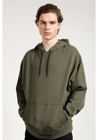 Jahr Marc Haki Oversized Önü Cepli Kapüşonlu Erkek Sweatshirt Haki