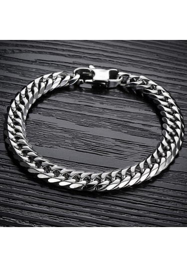 Chavin 8 Mm. 20 Cm. Gri Çelik Erkek Bileklik Dg35 Beyaz