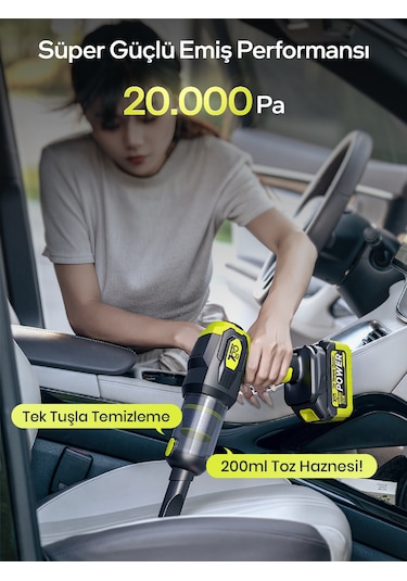 7go 7GAB-03 20.000PA Güçlü Emiş 25.000mAH Kablosuz Araç İçi Süpürge