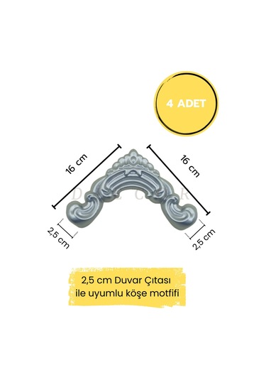 Diecor Dekoratif Polimer 2,5 Cm Duvar Çıtası Uyumlu Köşe Motifi Gümüş 16 X 16 Model:xa85