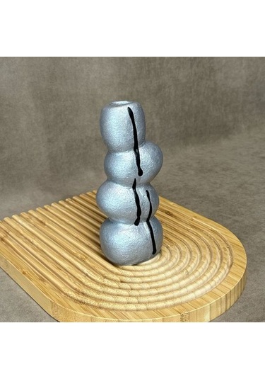 Uretti - Ayşe 7362 4706 El Yapımı Gri Taş Motifli Dekoratif Biblo / Vazo - 18 X 9 Cm 1 Adet