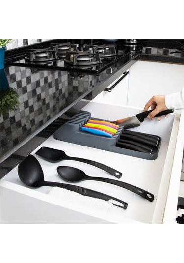 2 Sıra Bıçaklık Çekmece İçi Güvenli Bıçak Düzenleyici, Kaydırmaz Şık Ve Pratik Mutfak Çözümü Diğer