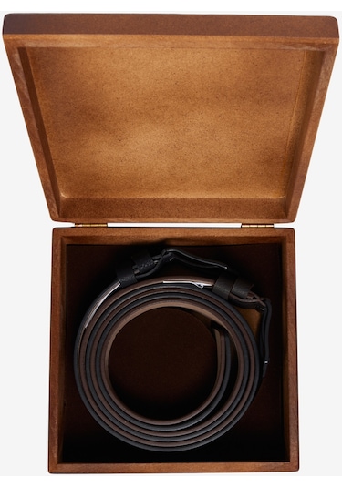 AC&Co / Altınyıldız Classics Erkek Siyah-kahverengi Özel Ahşap Kutulu 2'li Kot Kemeri Seti Damat Bohçası Kahverengi - Siyah