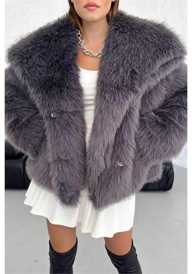 Kadın Yüksek Kalite İthal Kürk Mont Dpnbg037 Antrasit