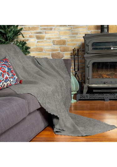 Jakarlı Şönil Koltuk Örtüsü Çekyat Örtüsü Koltuk Şalı 110x175 2 Ad. Kaymaz Gümüş Gümüş