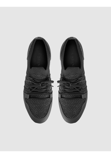 Cabani Siyah Bağcıklı Dokulu Örgü Sneaker Siyah - Neon Yeşil
