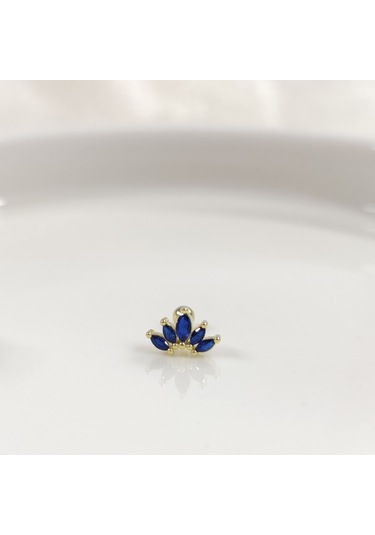 Laci Mekik Lotus Gümüş Tragus Pıercıng - Altın Sarı Beyaz