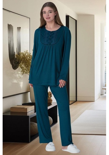 Mecit 6020 Bayan Petrol Yeşili Büyük Beden Pijama Takımı 001