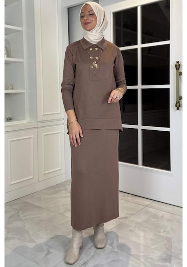 Sare Triko Takım Sütlü Kahve Çok Renkli