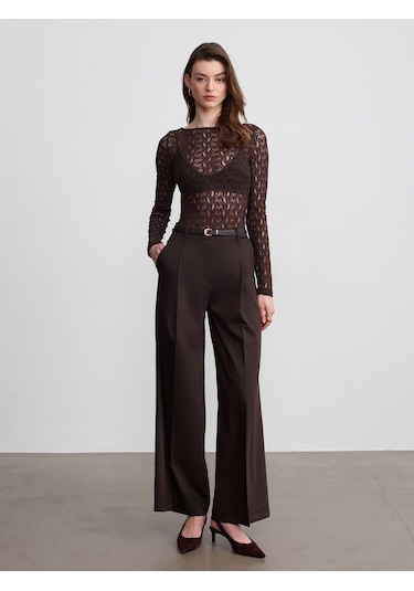 Dilvin 32763 Kayık Yaka Dantel Top-koyu Kahve