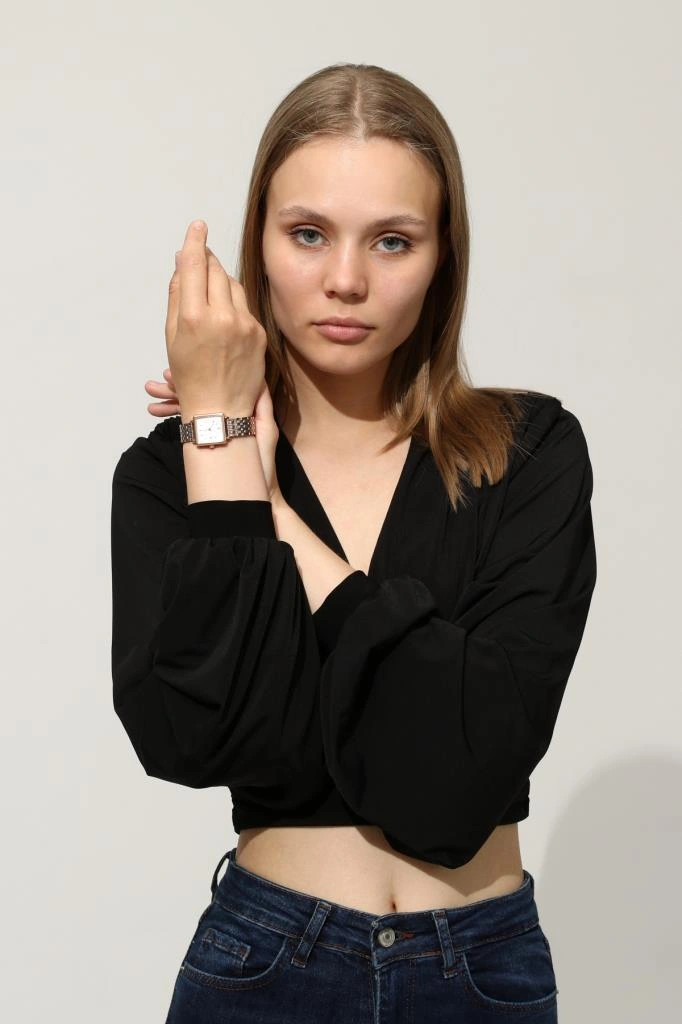 Minimal Kare Rose Kasa Rose Gümüş Kordon Kadın Kol Saati Rose Gold