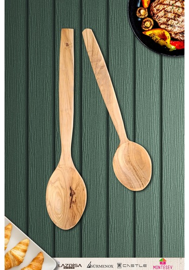 Zeytin Ağacı Ahşap Tahta Kaşık Seti 2 Parça Zeytin Ağacı Ağaç Kaşık Ynzyt-201 Kahverengi