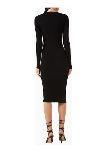 Elisabetta Franchi Ribbed Midi Triko Elbise, Lüks Günlük Şıklık Siyah