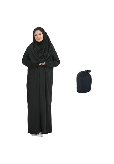 Keseli Namaz Elbisesi Eşarp Ve Tesbih Hazır Tesettür Giyim Türban Müslüman Giysi Takım Siyah