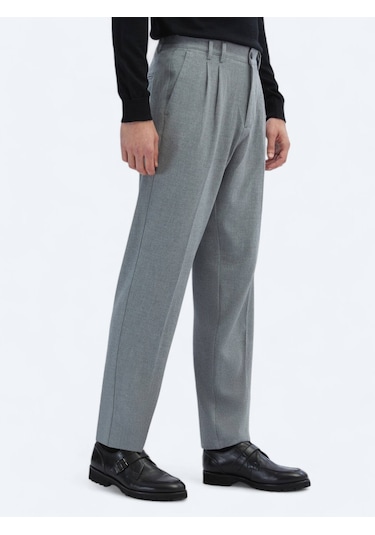 Gri Dokuma Carrot Fit Casual Pantolon Gri