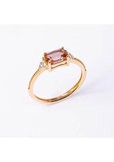 Gümüş Yüzük - Octagon Kesim Zultanit Taşlı Modern Tasarım 925 Ayar Gümüş Yüzük Sarı