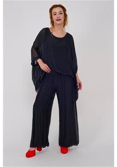 İtalyan Yarasa Kollu İpek Bluz Antrasit