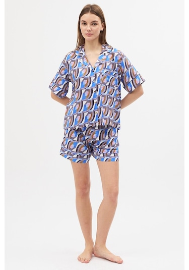 Amarelle Liberty Desenli Viskon Gömlek Şort Pijama Takımı Mor