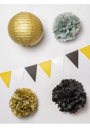 Fiolento Kağıt Küre, Ponponlar Ve Bayraklı Süsleme 235909683 Altın Rengi