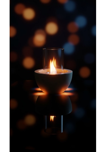 Beton Masaüstü Şömine Dumansız Dekoratif Biyoetanol Şömine + 1 Lt Yakıt Hediyeli Terra Fire Z.2