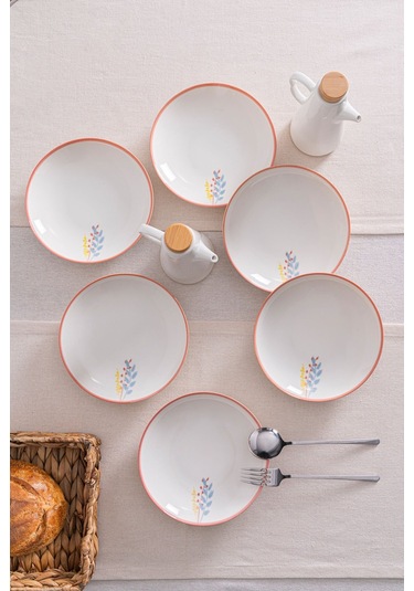 Liora Çiçek Desenli 20 Cm Porselen Yemek Tabağı - 6 Adet Açık