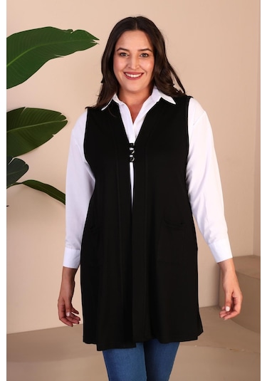Kadin Buyuk Beden Tesettur Yelek Düğmeli Ve Cepli Esnek Yelek 001