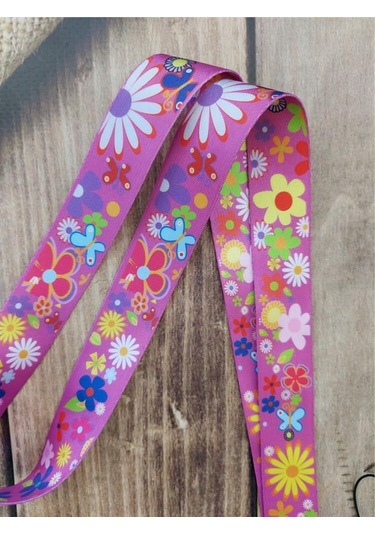 Kır Çiçekleri Pembe Kart Askısı Yaka Kartı Boyun Askı İpi Telefon Askısı Yatay Dikey Kart Koruyucu