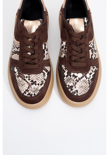 Montero Kahverengi Desenli Kadın Spor Ayakkabı Kahverengi