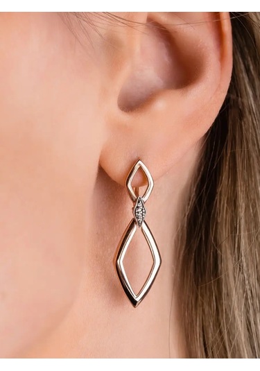 Lamponi 925 Ayar Gümüş Kaplama Küpeler, Uzun, Zirkon İle 147707833 Altın