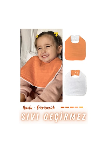 Pamuklu Sıvı Geçirmez Mama Önlüğü Bürümcük-havlu Çift Yönlü K-b Beyaz - Kiremit