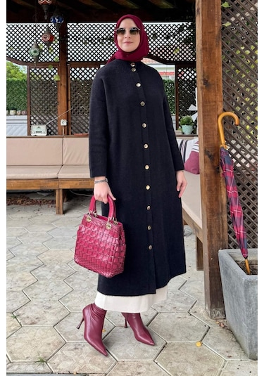 Rabia Şamlı Yakut Angora Triko Kap Siyah Çok Renkli