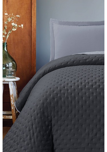 Varol Kapitoneli Çift Taraflı Yatak Örtüsü 240x260 Cm Antrasit Antrasit