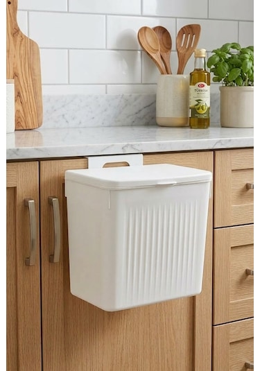 Askılı Ve Yapışkanlı Mutfak Ve Banyo İçin Pratik Çöp Kovası 8lt Beyaz