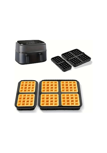 Elmpaly Siyah 2li Yapışmaz Waffle Kalıbı Hava Fritözü Uyumlu Yeniden Kullanılabilir